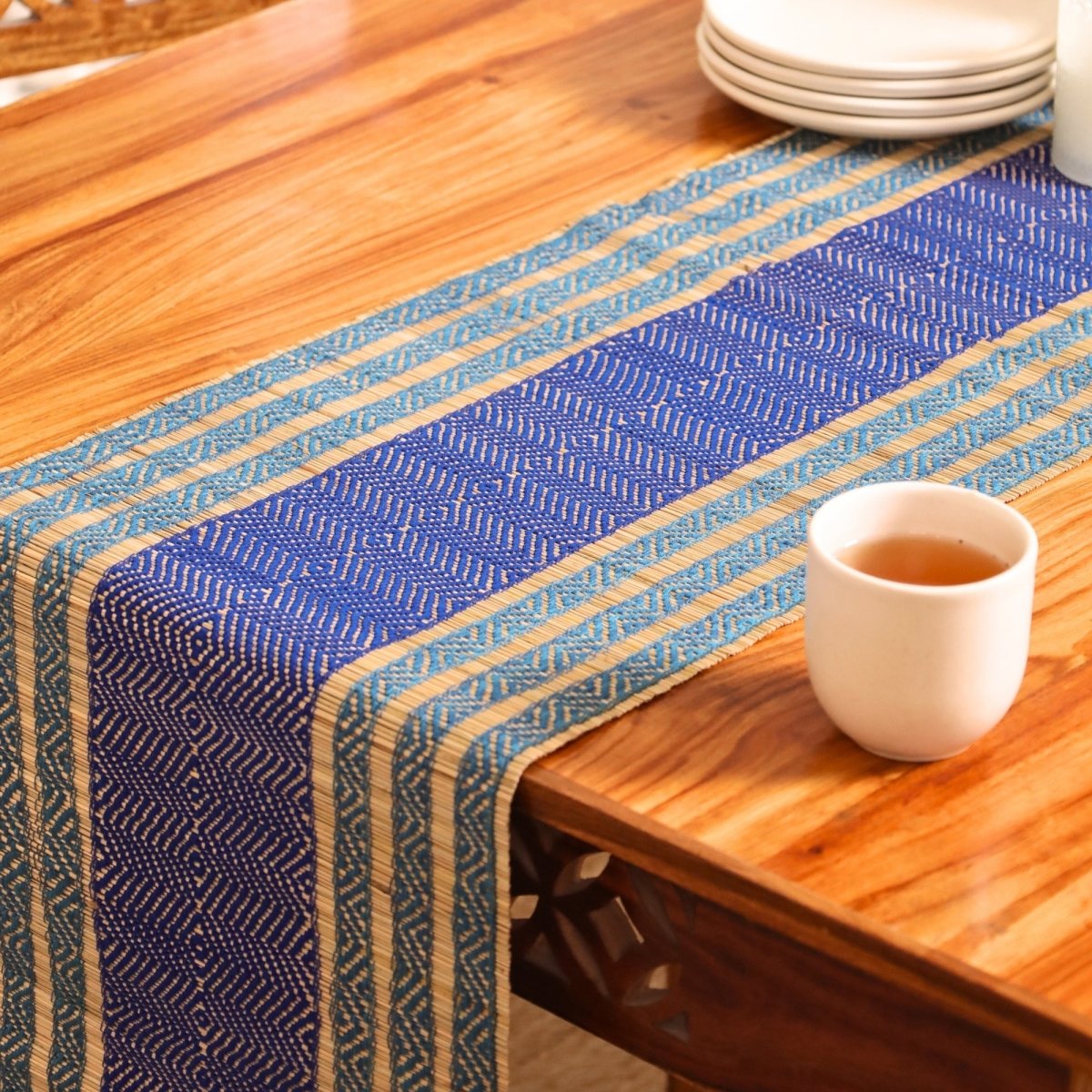 Cotton and Grass Table runner in Teal and Cobalt Blue | 4 and 6 Seater