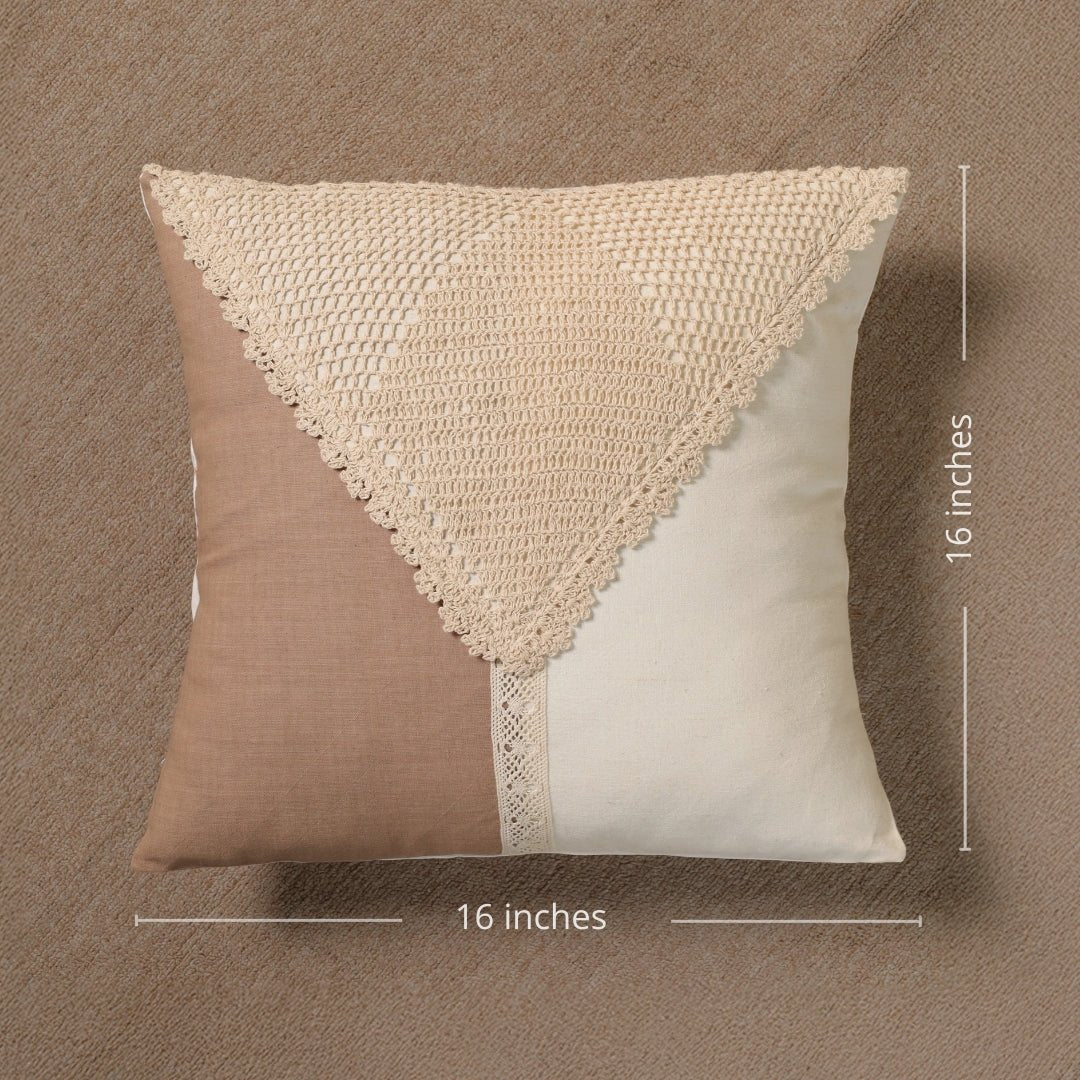 Pure Cotton Crochet Cushion Cover in Taupe and Off White | 16x16 in | Set of 1,2,3,4 and 5