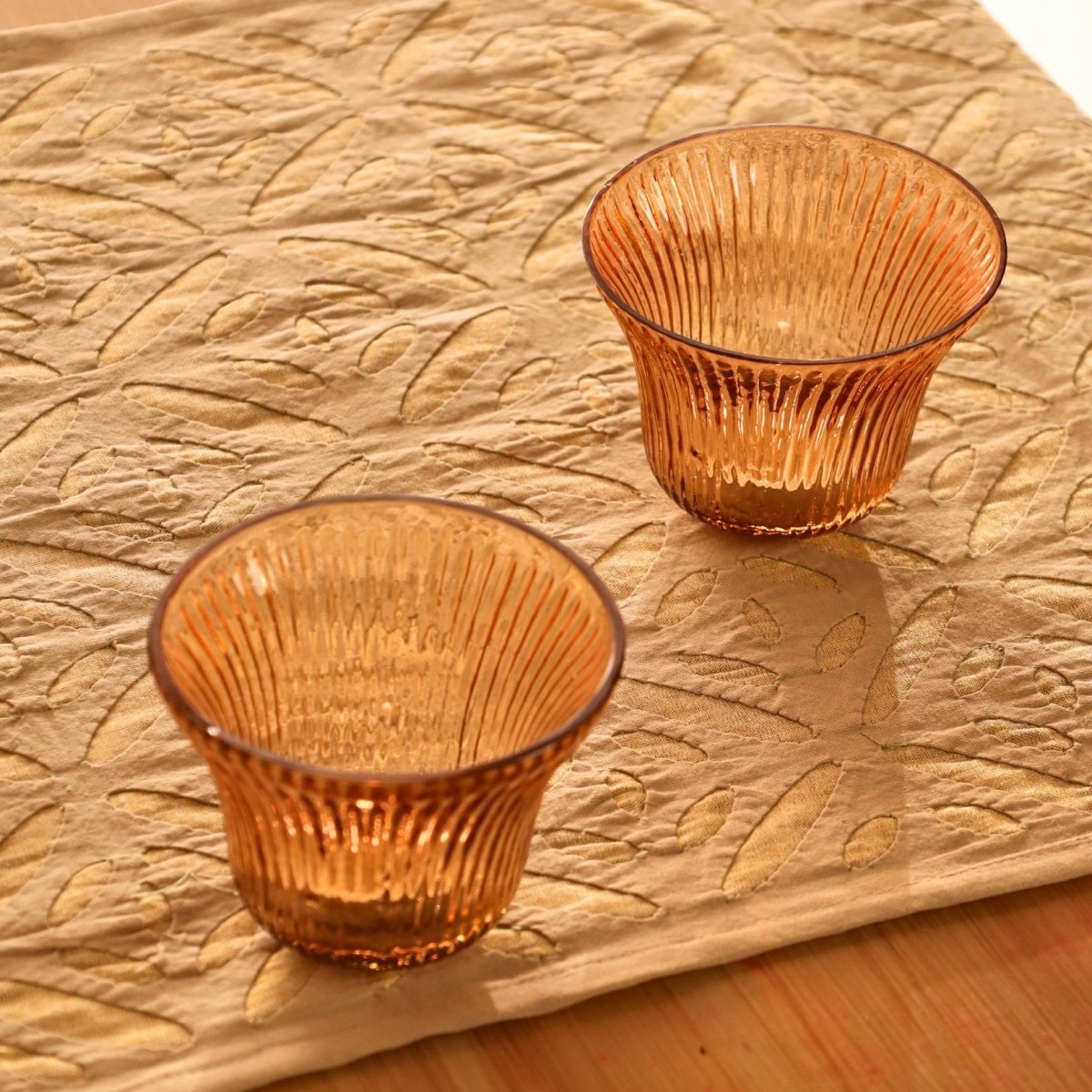 Cotton Table Runner in Taupe and Rust colour with Applique artisanal technique 15 by 60 inches
