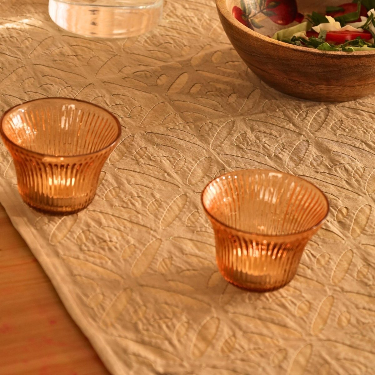 Cotton Table Runner in Taupe and Rust colour with Applique artisanal technique 15 by 60 inches