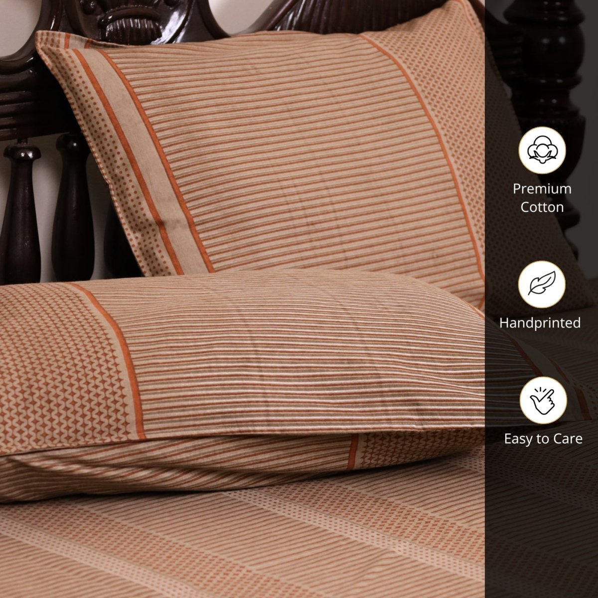 Cotton Bedsheet with Pillow Cover in Textured Taupe and Wine