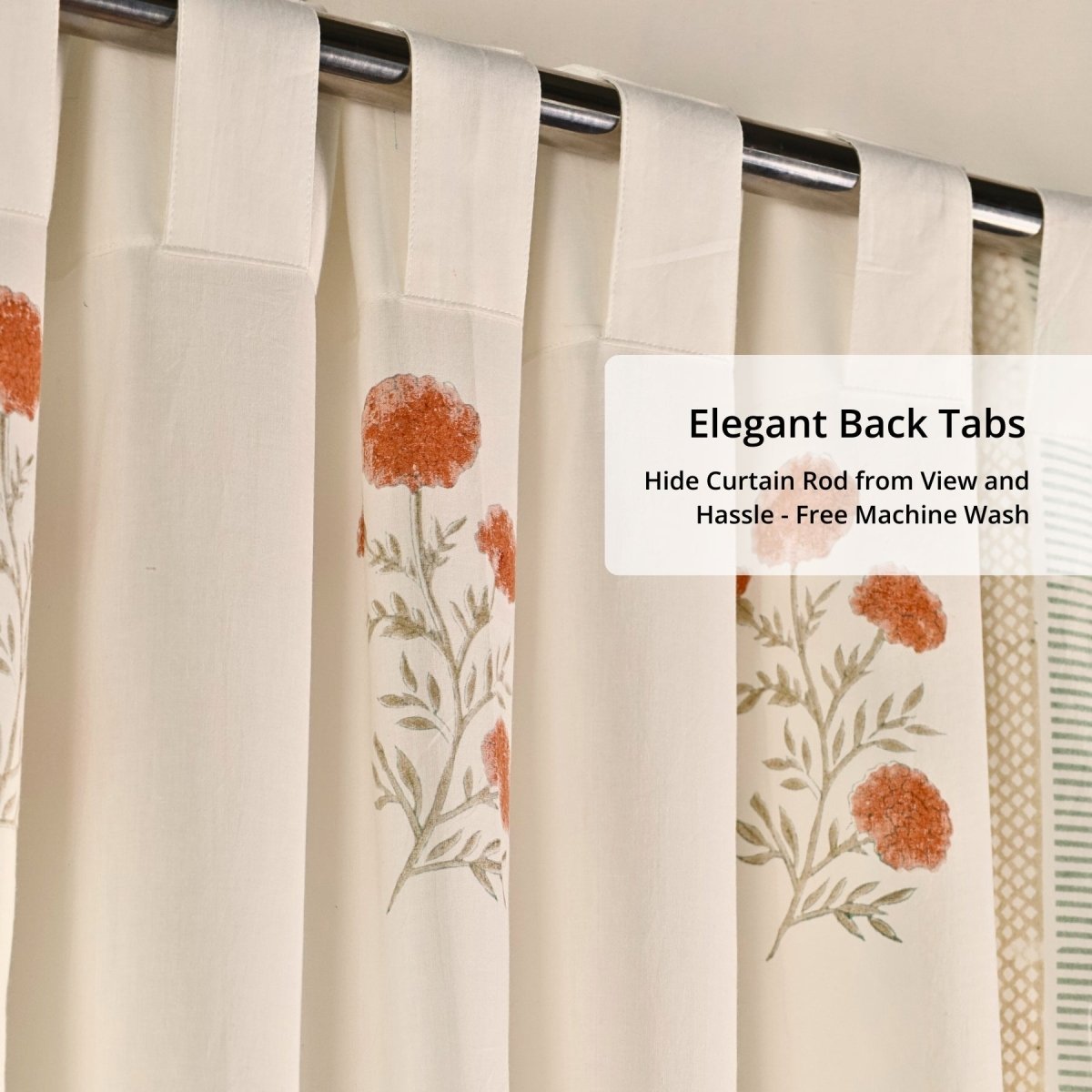Pure Cotton Sheer Curtains in floral patterns in teal and mustard colours, available in 5ft and 7ft