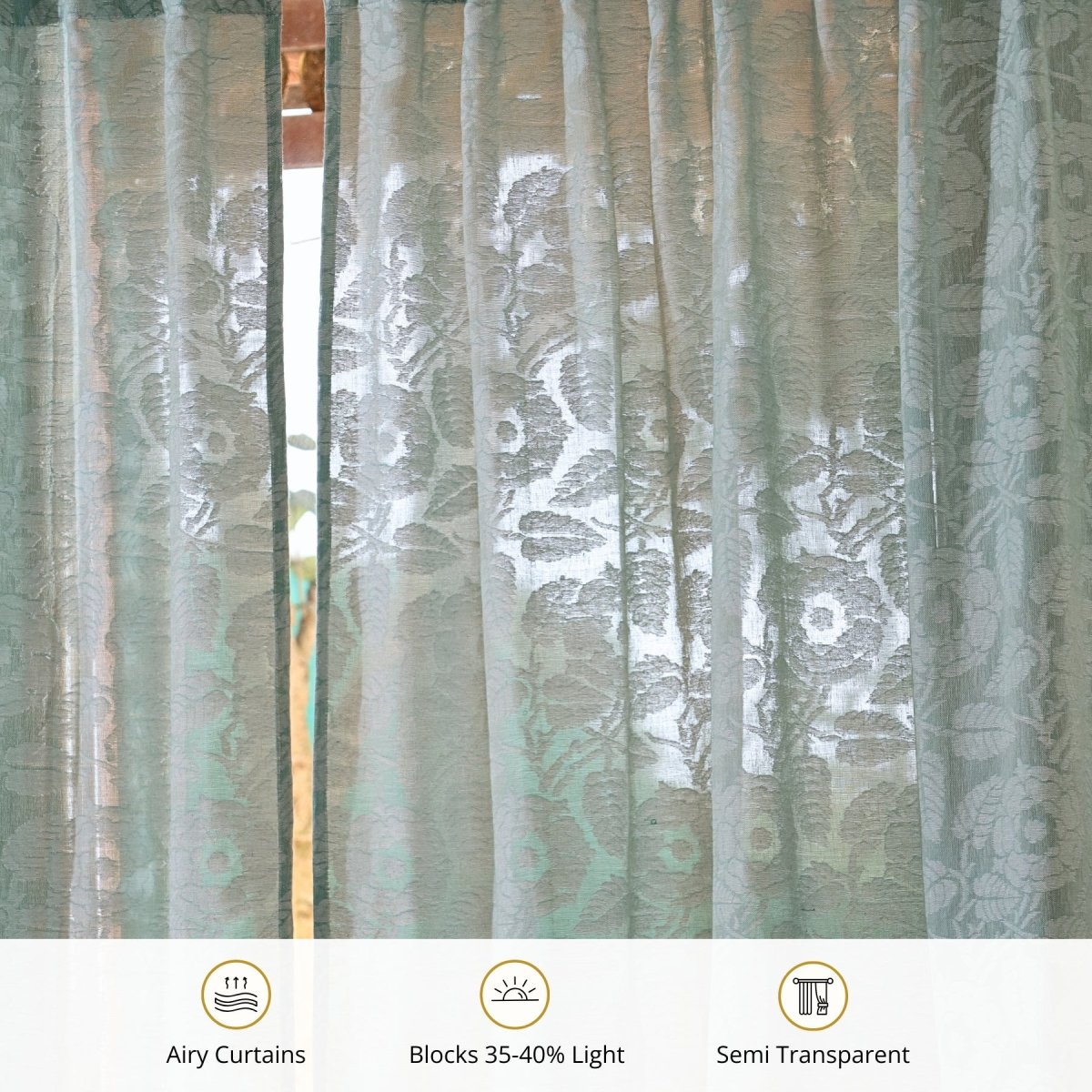 Teal Semi-Transparent Curtain for Door Length 7ft Marigold Collection