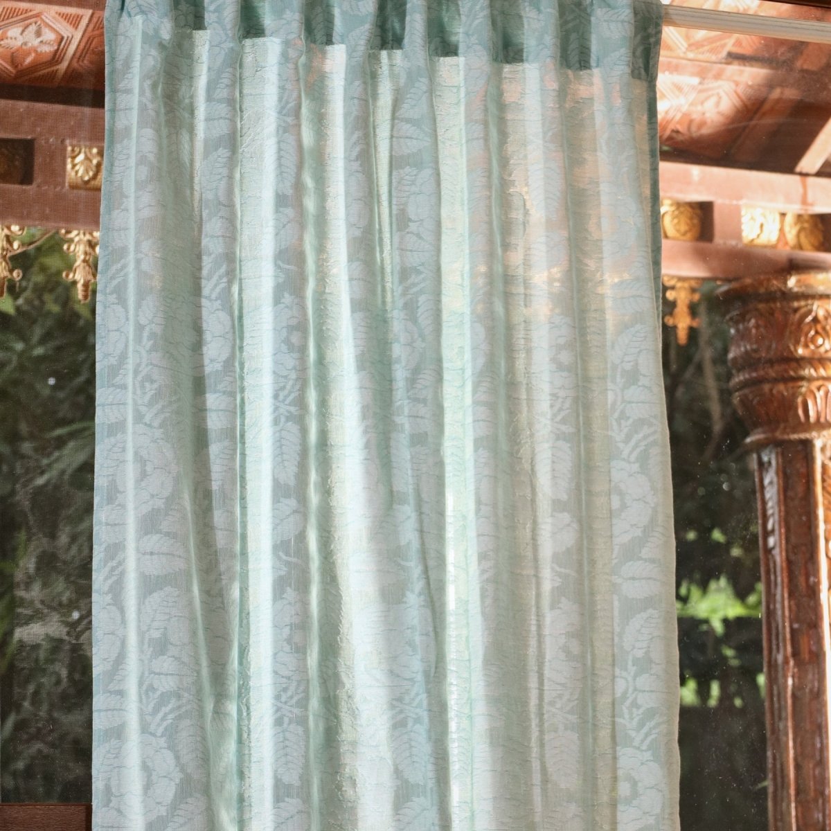 Teal Semi-Transparent Curtain for Door Length 7ft Marigold Collection