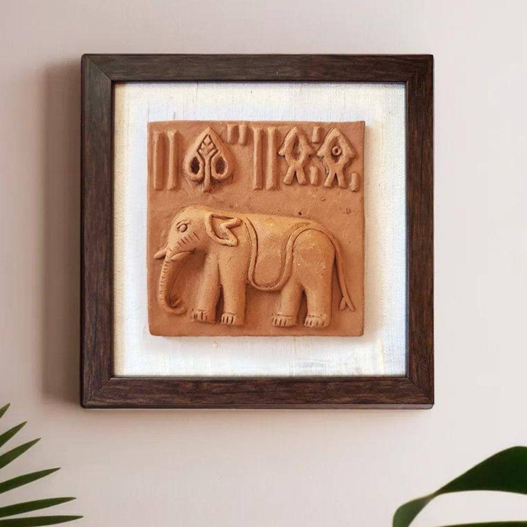 Terracotta Wall Hanging Replica of the Elephant Seal from the Harappa period with a Frame 8x8 inches with frame