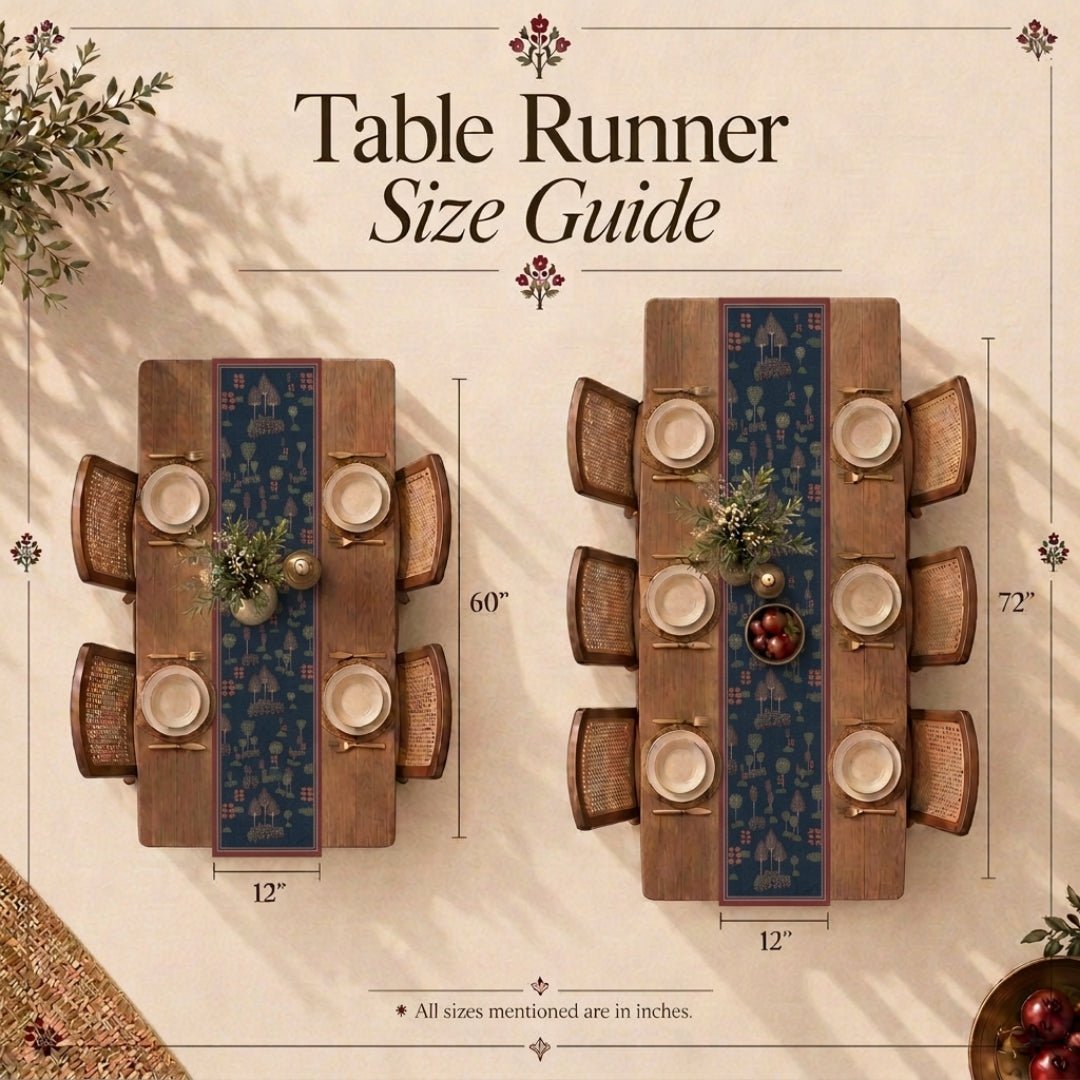 Velvet Table Runner and Mat Set for 6 Seater in Blue and Red  | Peepul Tree
