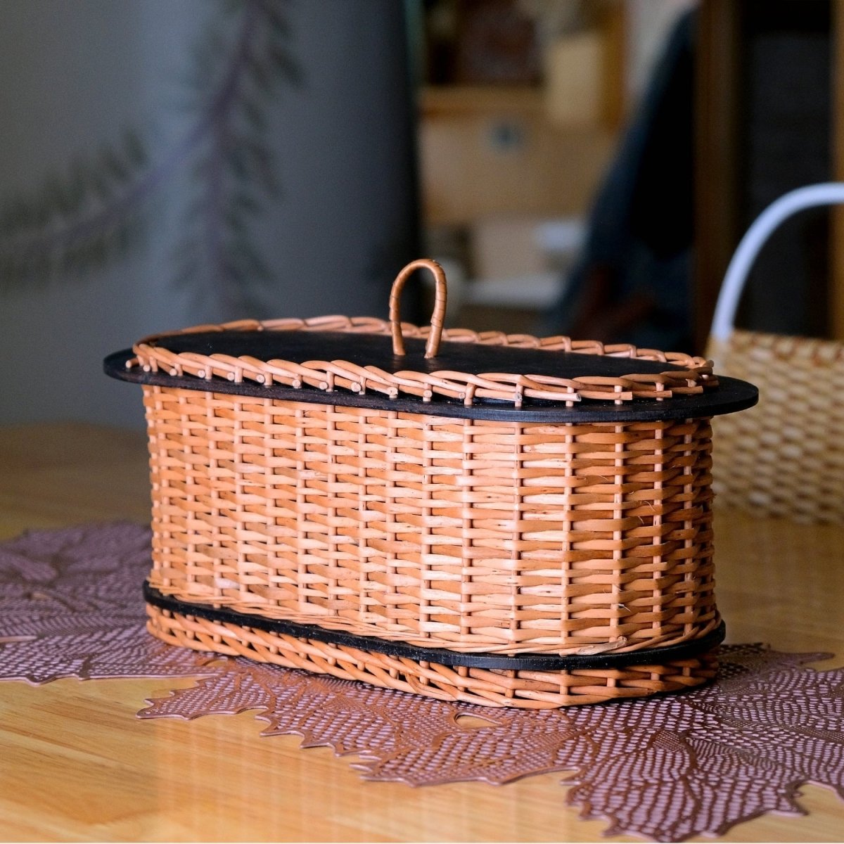 Wicker & Wood Bread Box | Natural Black and Brown | Handcrafted in Kashmir
