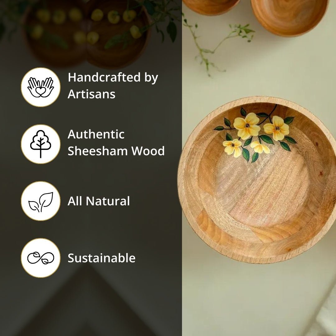 Wooden Multi Purpose Bowl, Modern Kitchenware Serving And Salad Bowl Handprinted & Eco Friendly Handcrafted With Mango Wood