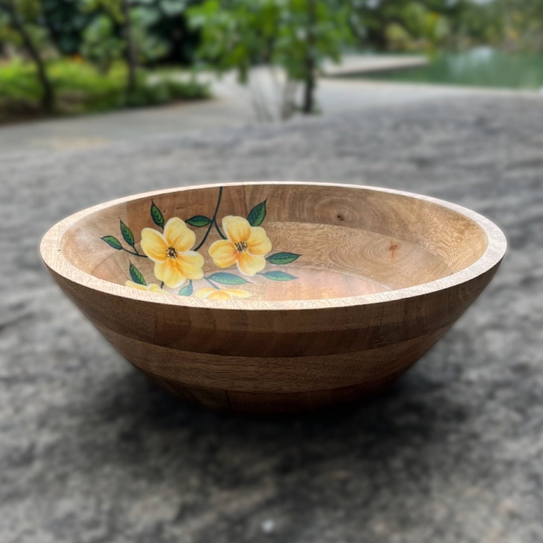 Wooden Multi Purpose Bowl, Modern Kitchenware Serving And Salad Bowl Handprinted & Eco Friendly Handcrafted With Mango Wood
