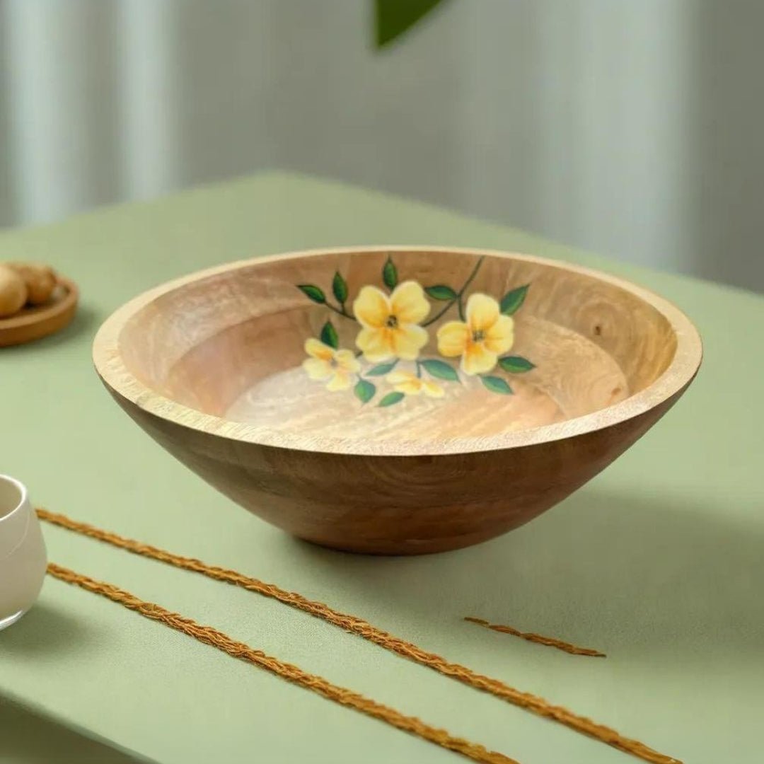 Wooden Multi Purpose Bowl, Modern Kitchenware Serving And Salad Bowl Handprinted & Eco Friendly Handcrafted With Mango Wood
