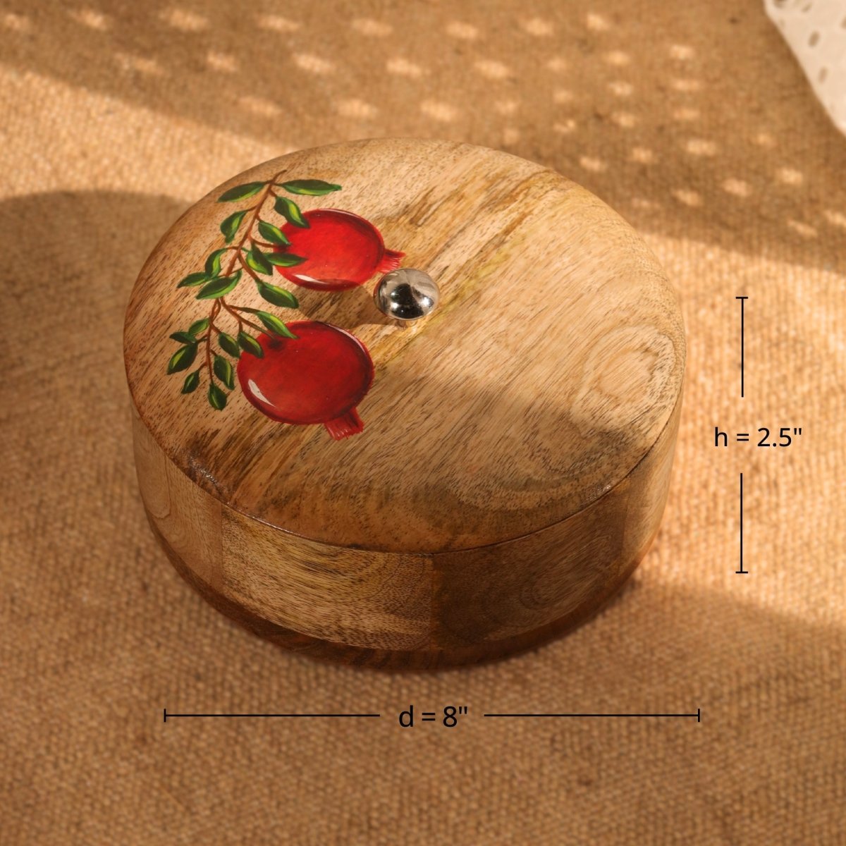 Wooden Roti Box Handpainted with Anar design Mango Wood 2.5" x 8"