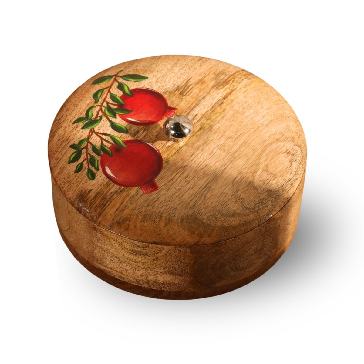 Wooden Roti Box Handpainted with Anar design Mango Wood 2.5" x 8"