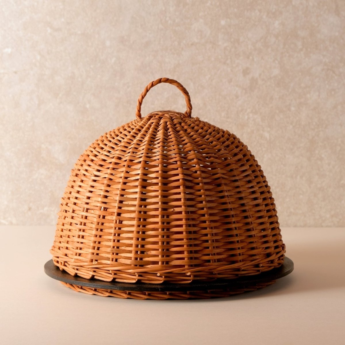 Wicker & Wood Serving Platter With Lid | Natural Black and Brown | Handcrafted in Kashmir