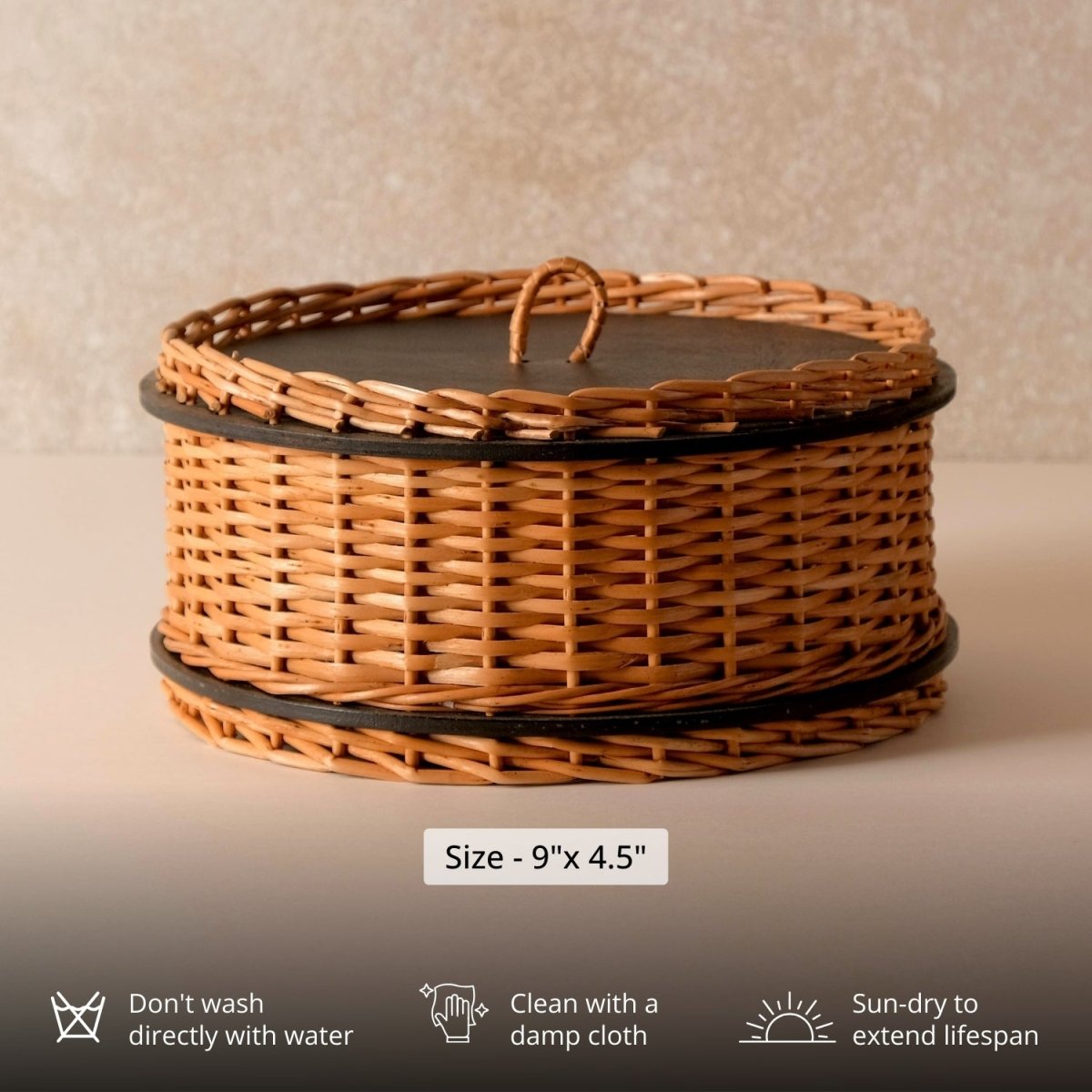 Wicker & Wood Storage Box, Tissue Box & Cutlery Holder Combo | Black and Brown | Handcrafted in Kashmir