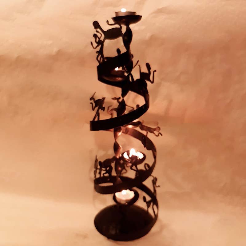 Spiral Tea Light Holder in Wrought Iron | Handmade Bastar Art