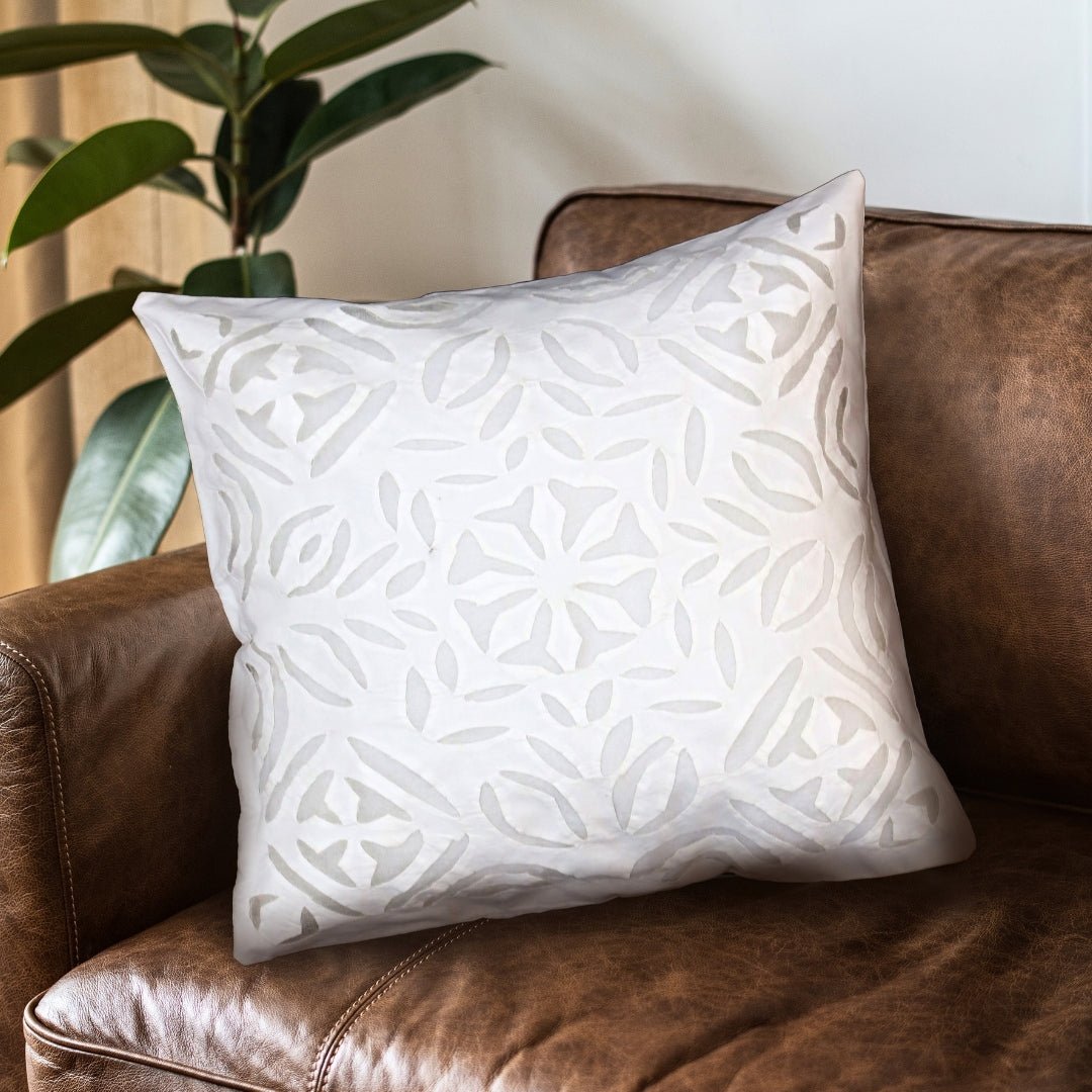 Applique Cotton Cushion Cover in White | 16x16 in | Set of 1,2 and 4
