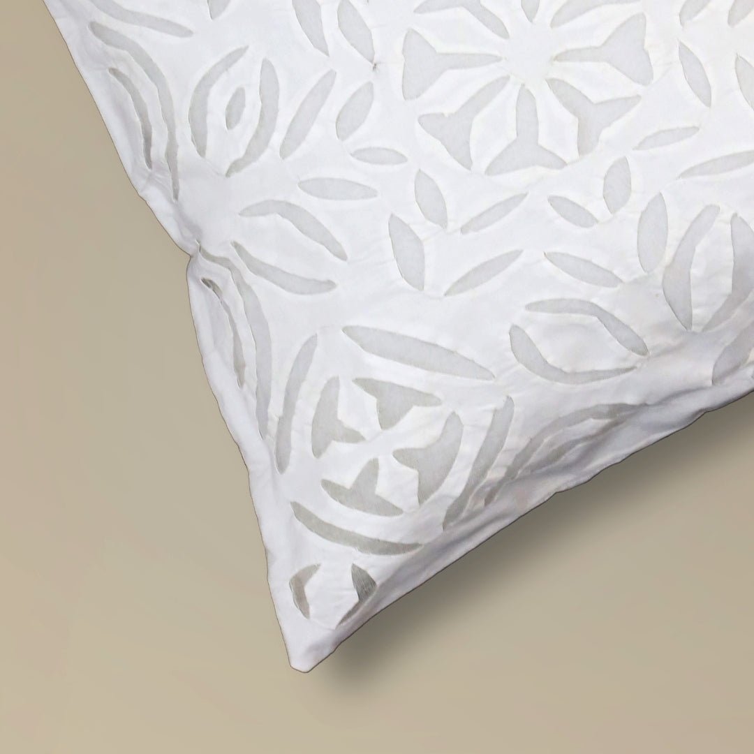 Applique Cotton Cushion Cover in White | 16x16 in | Set of 1,2 and 4
