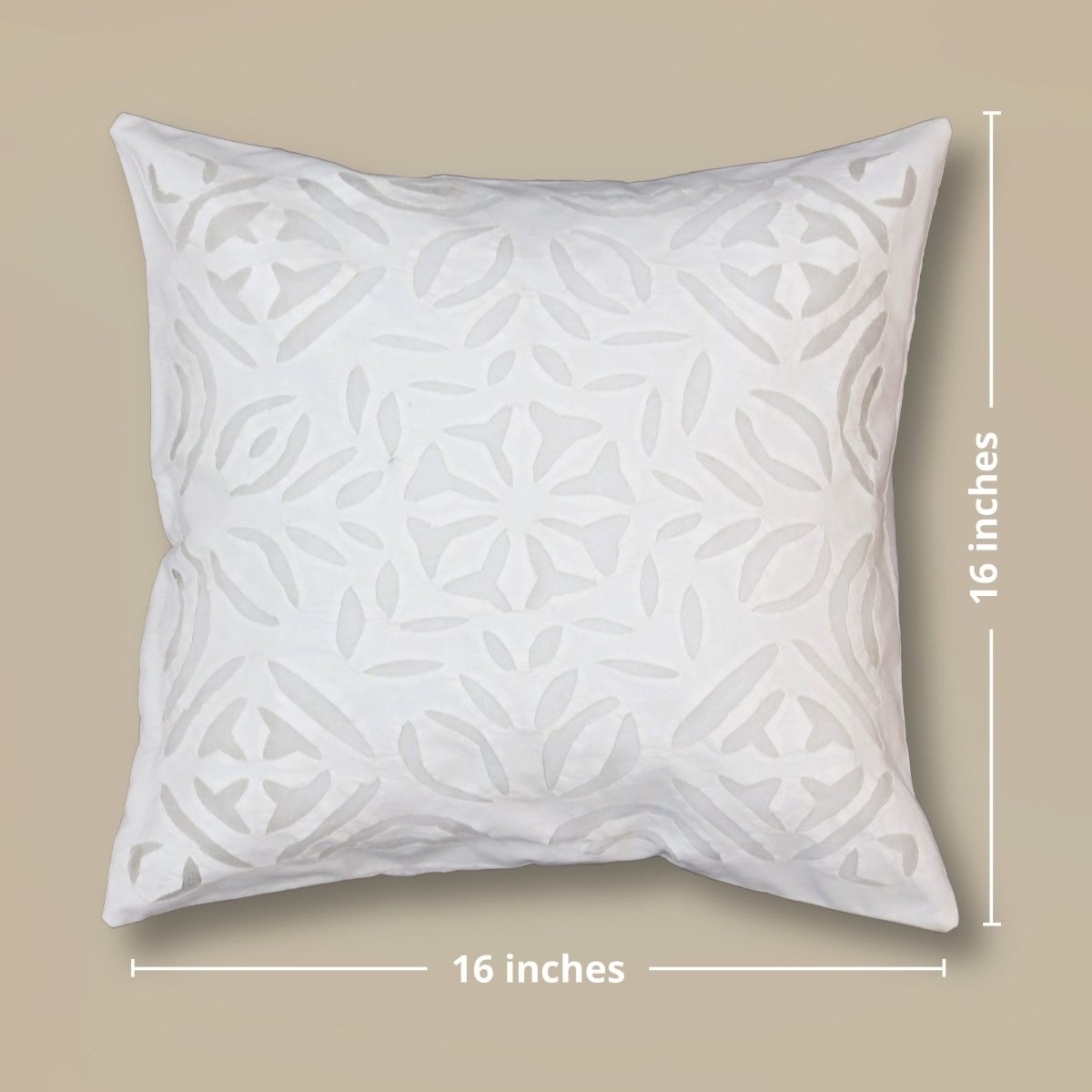 Applique Cotton Cushion Cover in White | 16x16 in | Set of 1,2 and 4