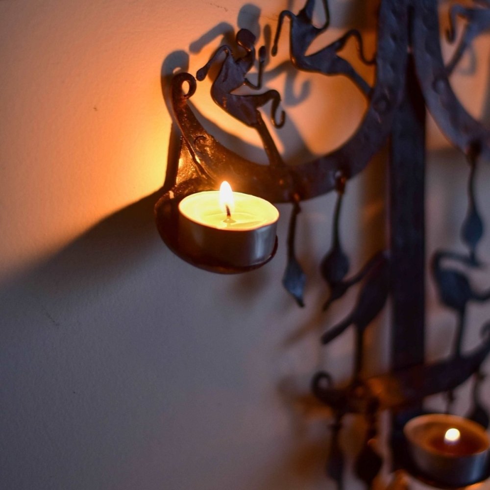 Handcrafted Bastar Tribal Art Iron Tea Light Stand | 40 Inch Decorative Tea Light Holder