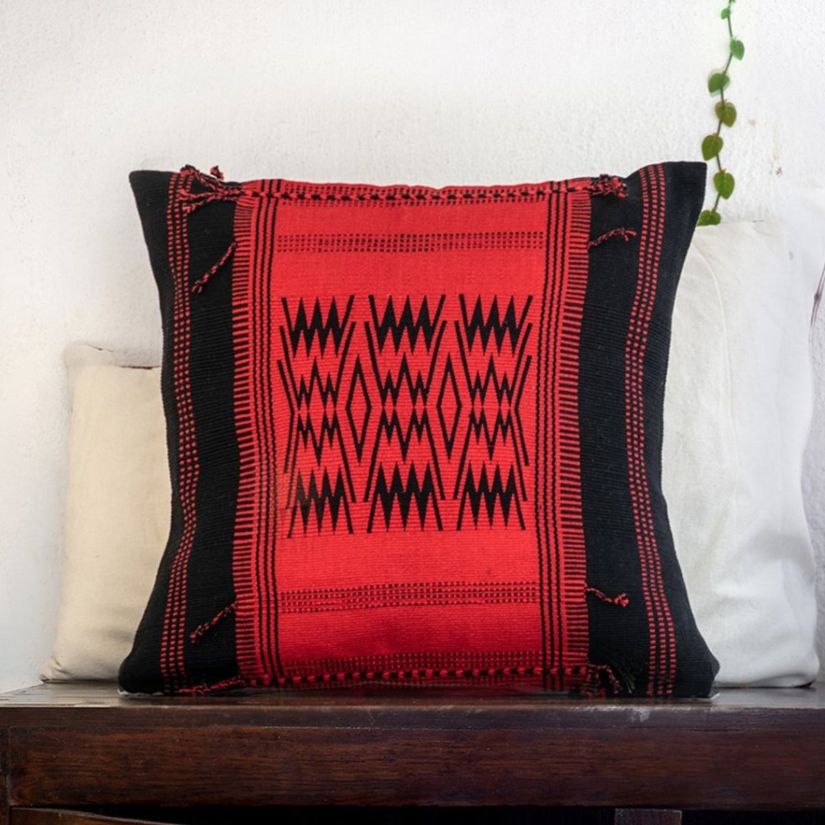 Black & Red Tribal Handwoven Cushion Cover