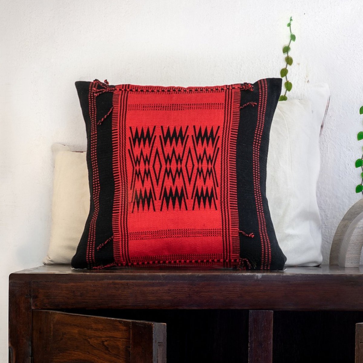 Black & Red Tribal Handwoven Cushion Cover