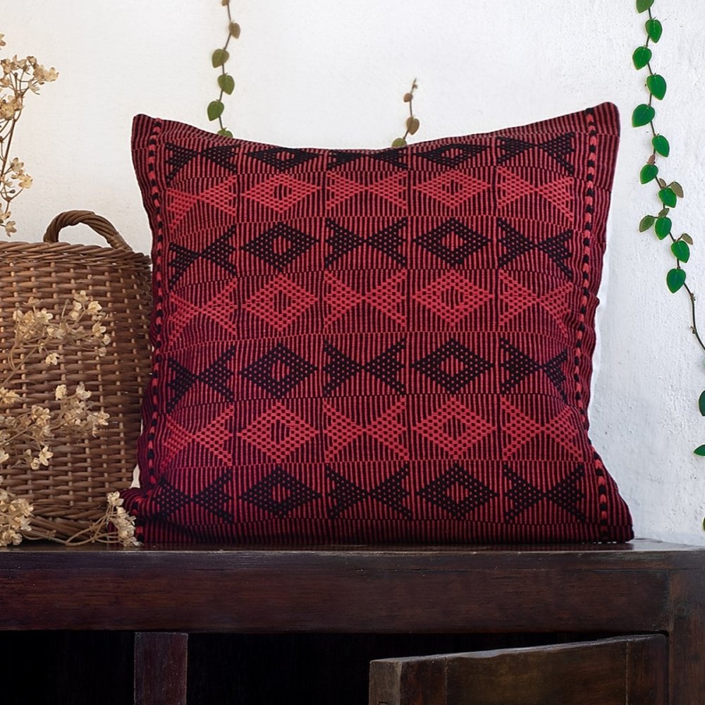 Cotton Cushion cover in Black and Red with Tribal Motifs