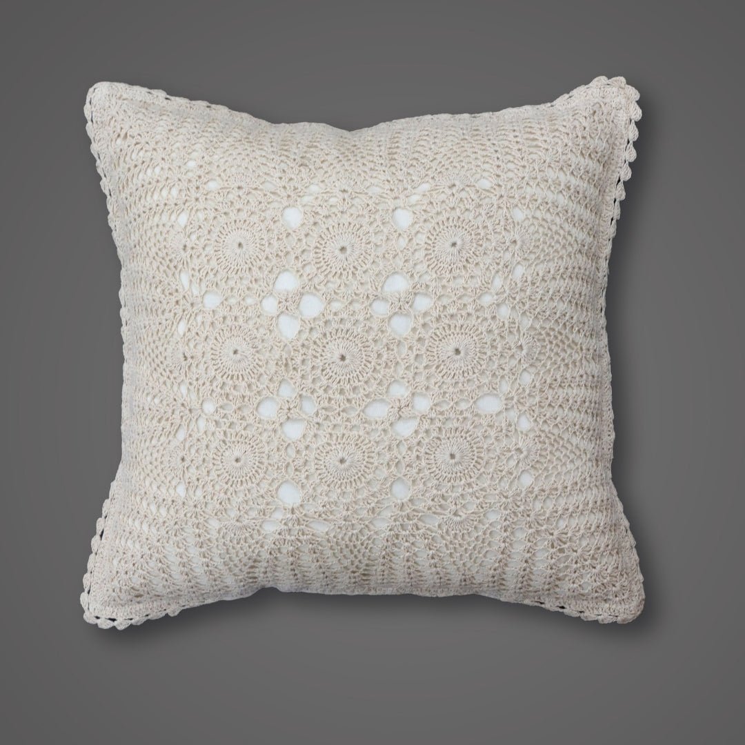 Crochet Cushion Cover in Pure Cotton in White background |16 x 16 inch| Single or Combos available