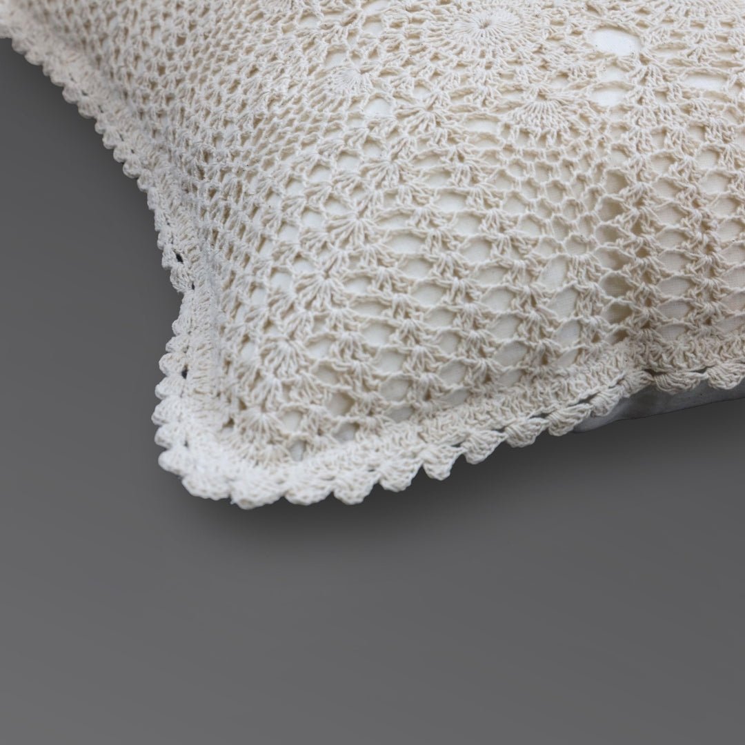 Crochet Cotton Cushion Cover in White | 16x16 in | Set of 1,2 and 4