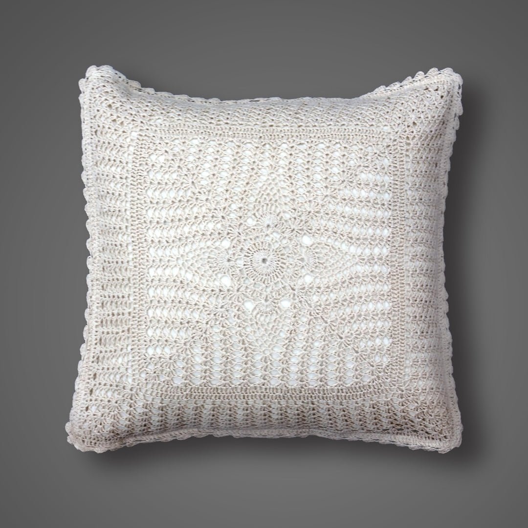 Crochet Cushion Cover in Pure Cotton in a Floret Pattern In White |16 x 16 inch