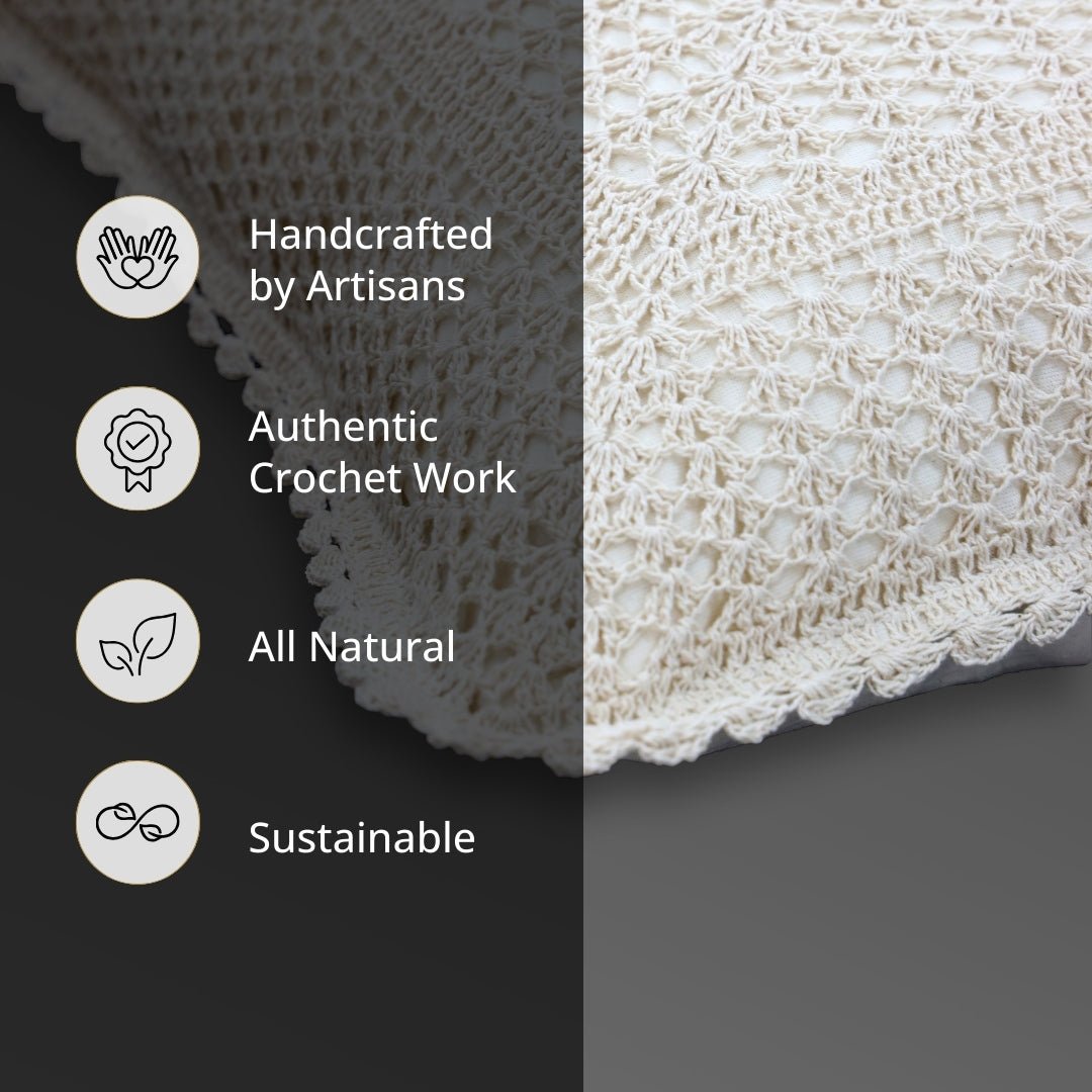 Crochet Cotton Cushion Cover in White | 16x16 in | Set of 1,2 and 4 | Floret Pattern