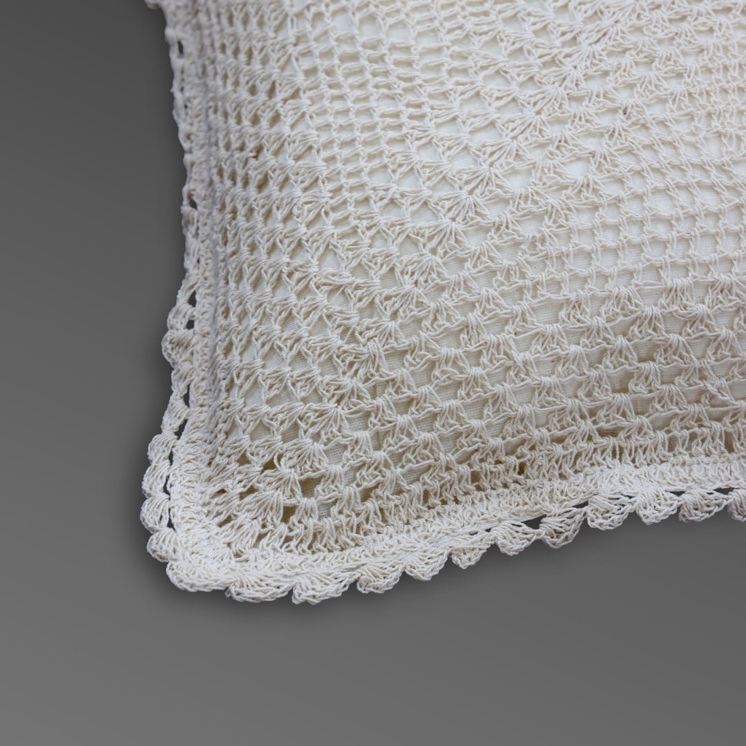 Crochet Cotton Cushion Cover in White | 16x16 in | Set of 1,2 and 4 | Quad Pattern
