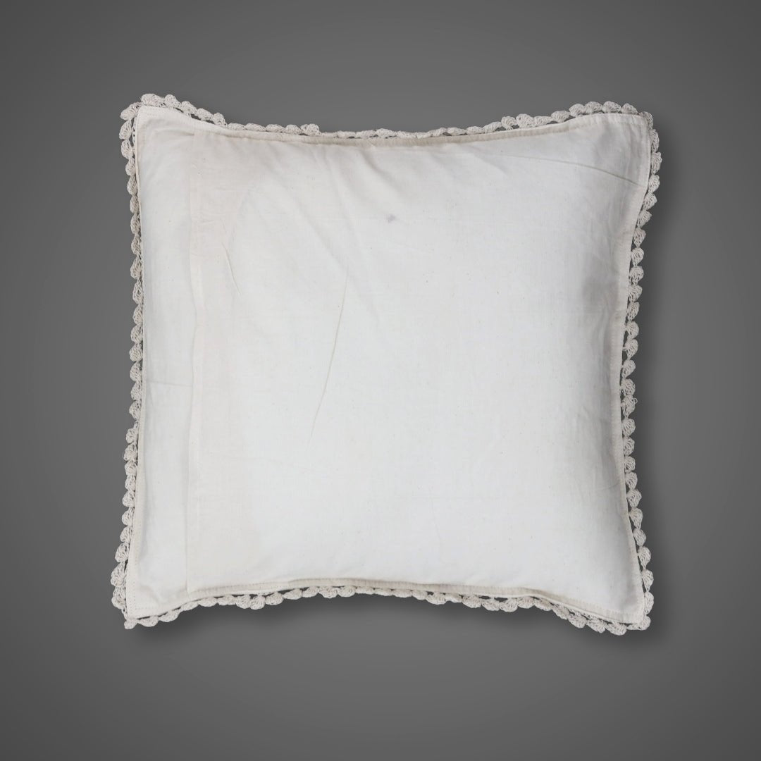 Crochet Cotton Cushion Cover in White | 16x16 in | Set of 1,2 and 4 | Quad Pattern
