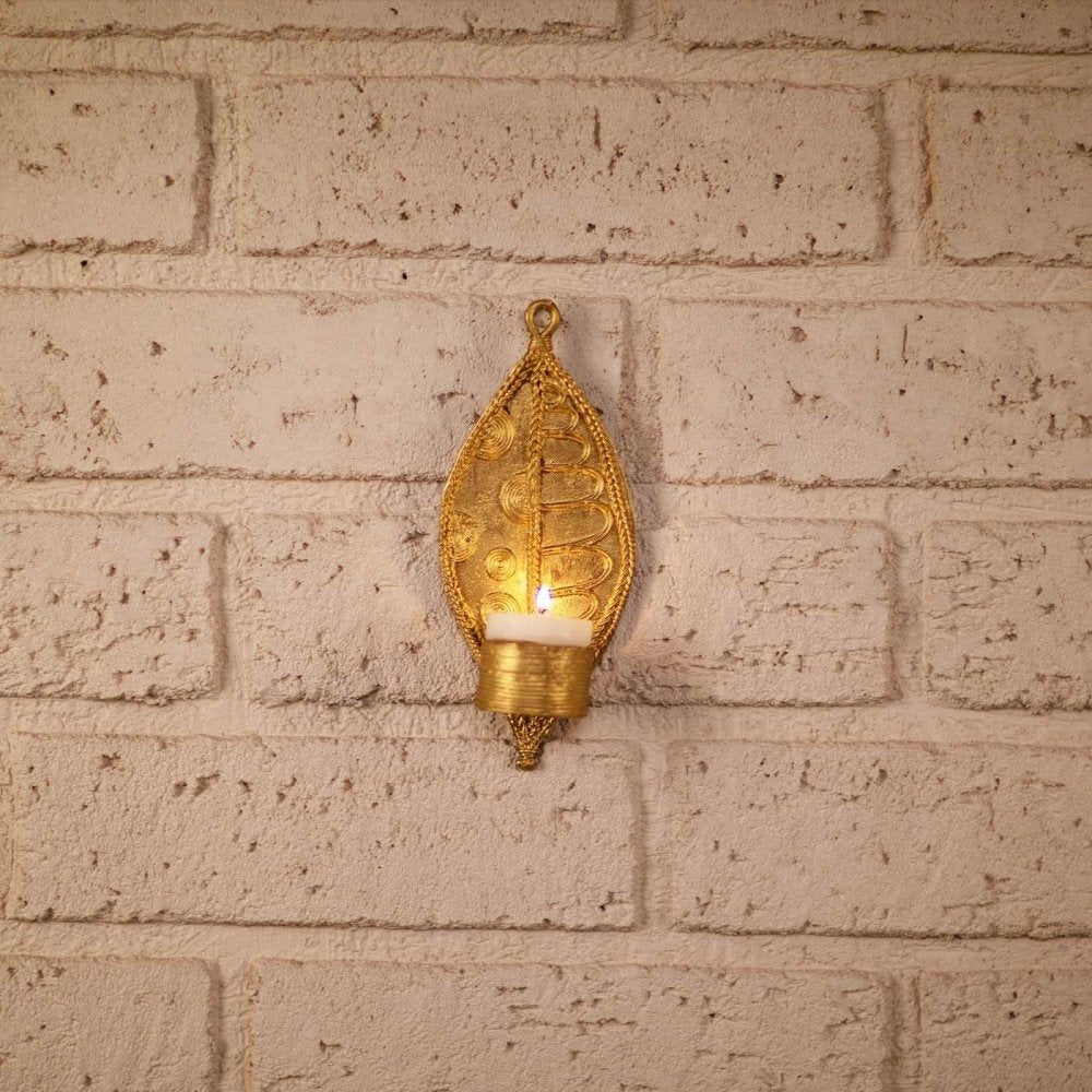 Dhokra Metal Handmade Leaf Tealight Holder (Set of 2)