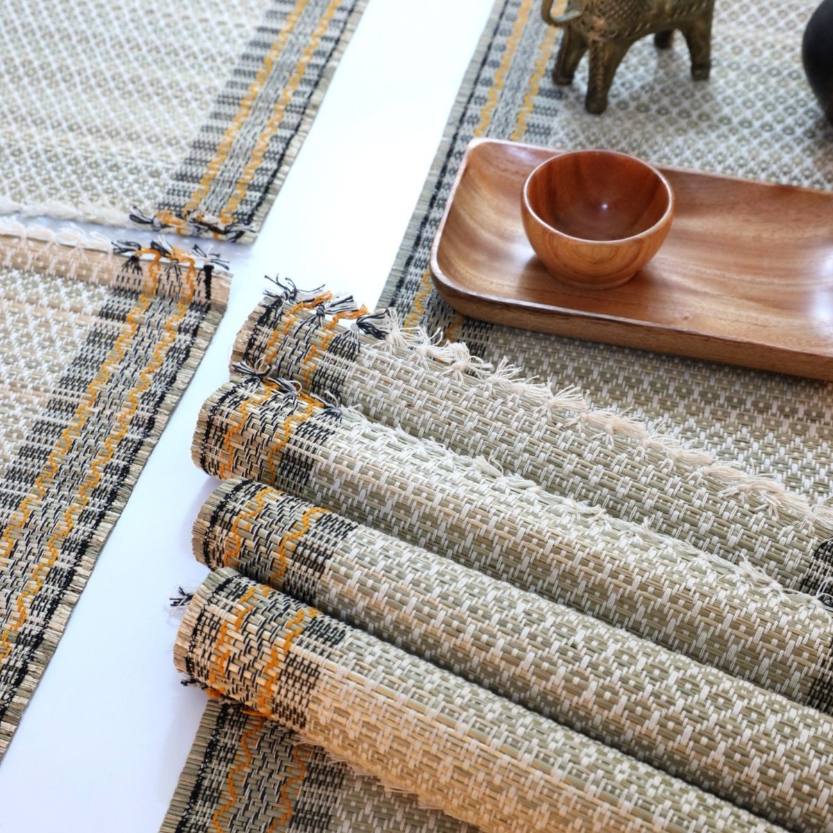 Cotton and Grass Table mats and runner in Beige | Set of 4 and 6