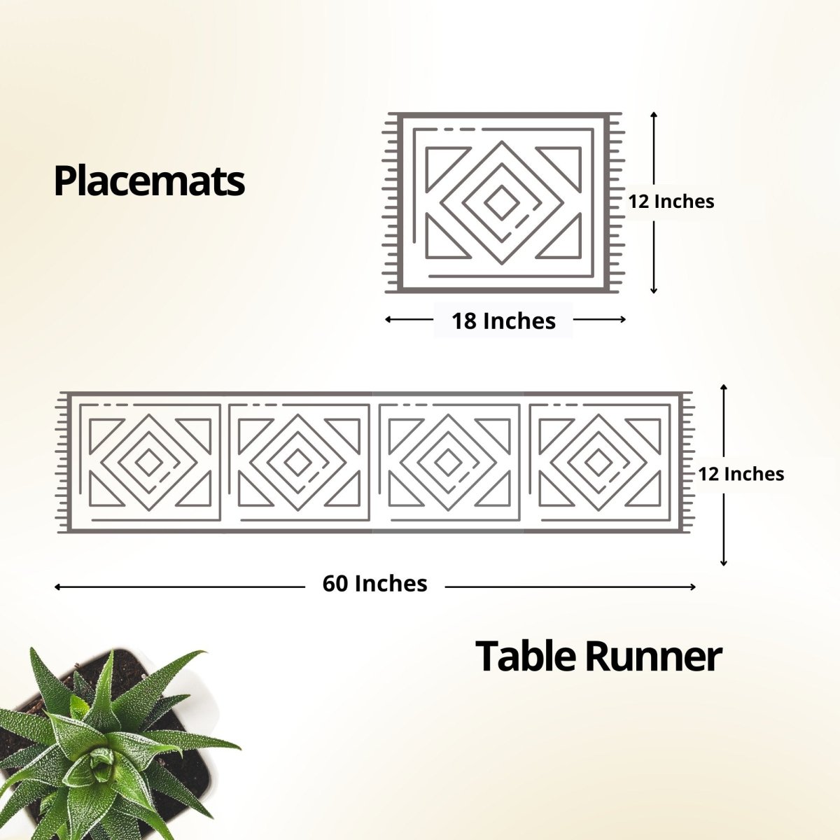 Cotton and Grass Table mats and runner in Beige | Set of 4 and 6