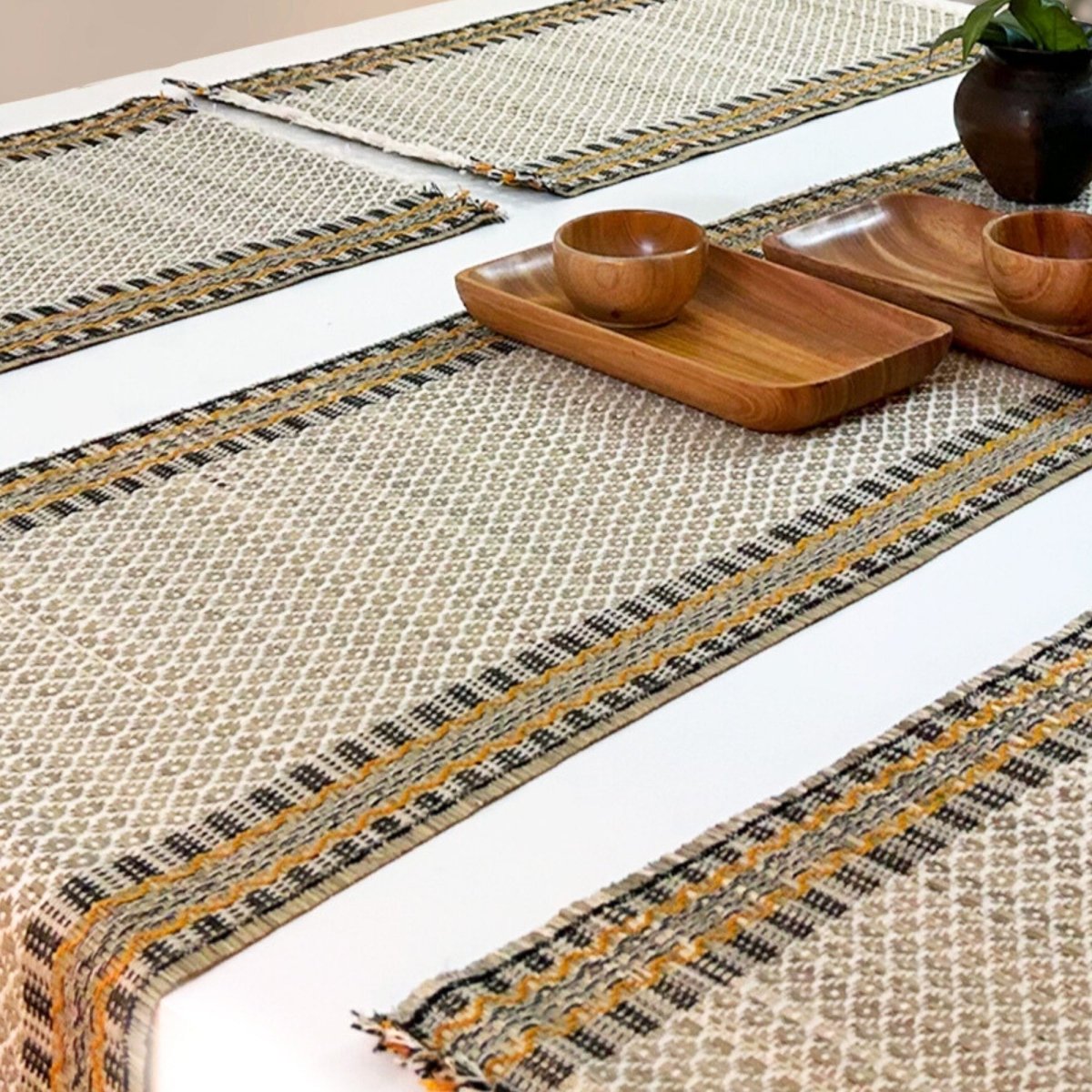 Cotton and Grass Table mats and runner in Beige | Set of 4 and 6