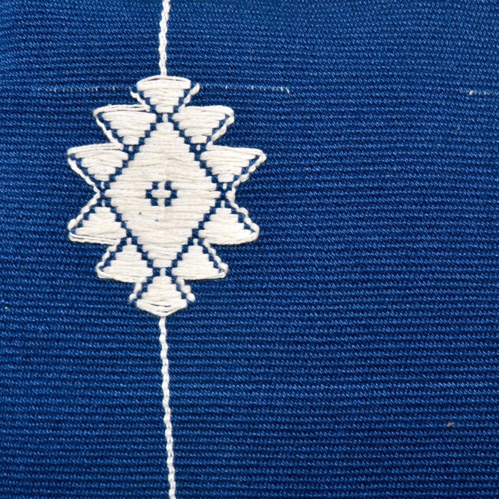 White on Blue Floral Handwoven Cushion Cover