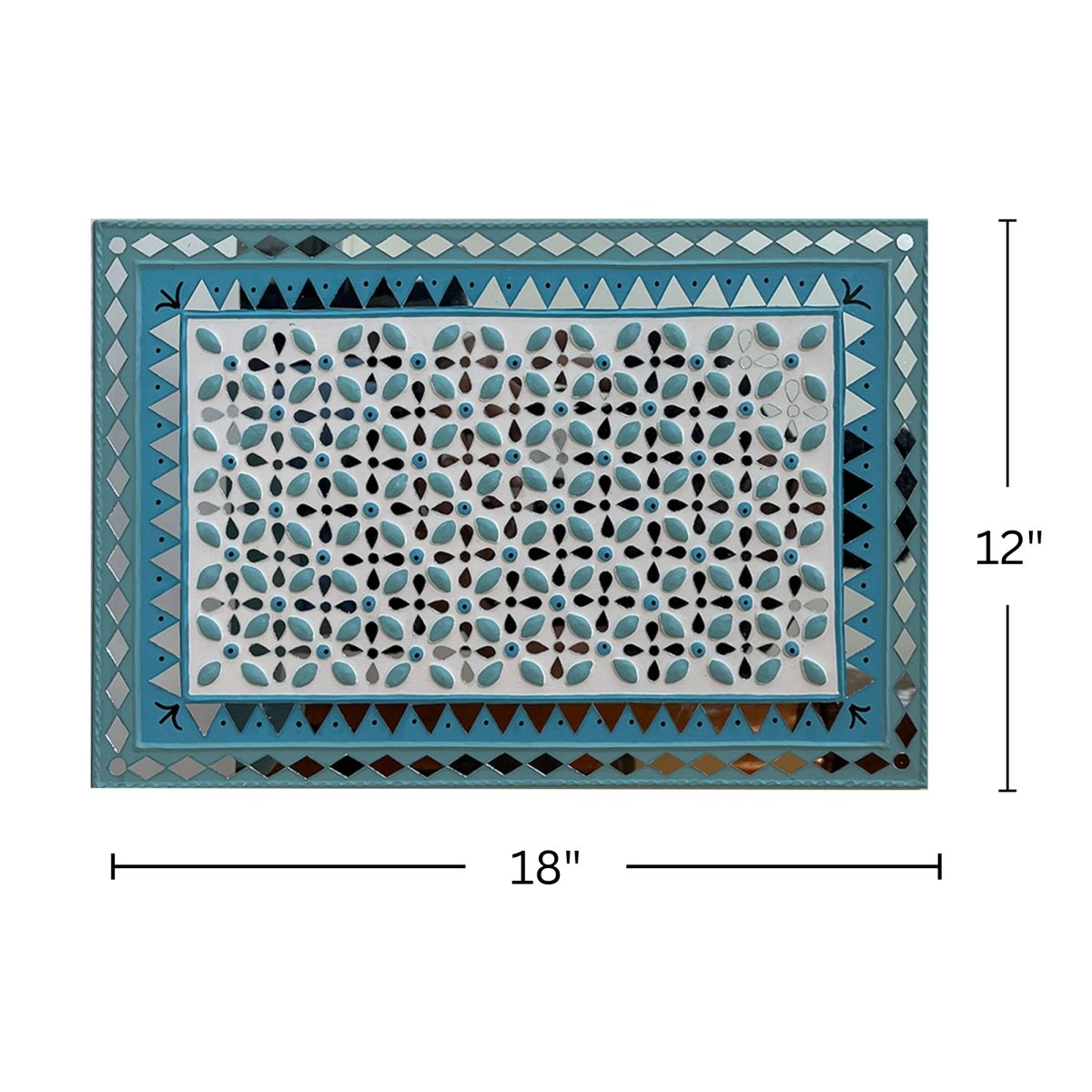Handmade ocean blue Lippan wall hanging with mud and mirror work from Kutch.