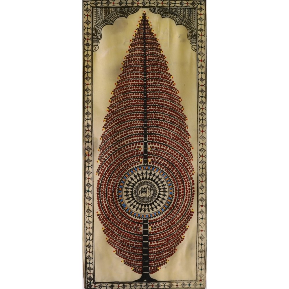 Traditional Mahogany Tussar Pattachitra art - Handcrafted